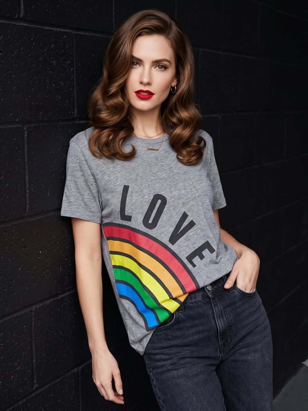 Well Worn Rainbow Gray Tee Shirt Extra Large XL Gray Love EUC